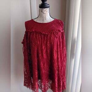 🚨Elegant Lace Cold Shoulder Top - Red